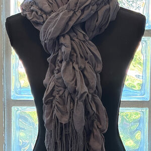 Extra long ruched grey scarf